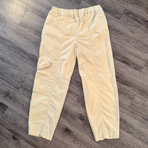 GANNI Washed Canvas Elasticated Curve Pants in Pale Khaki - Picture 1 of 9